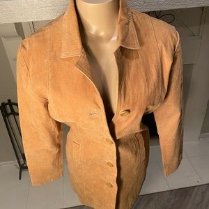 Tan suede long length trench coat for women size small